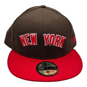 New York Yankees New Era 59Fifty Fitted Hat Size 8 Vintage Logo Brown Red Cap